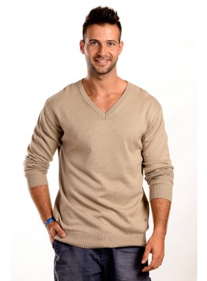 Bézs V-nyakú Férfi Pulóver