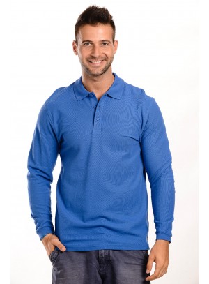 Férfi Galléros Hosszú Ujjú Póló Kék 