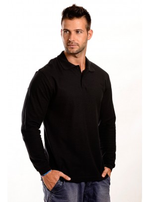 Férfi Galléros Hosszú Ujjú Póló Fekete